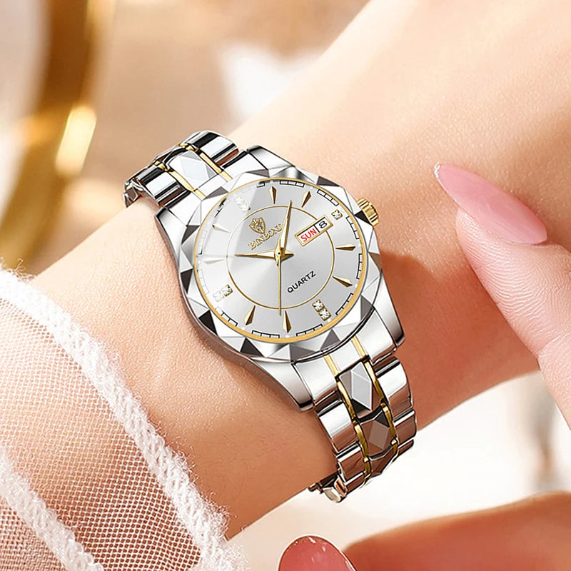 BINBONG Women Luxury Fashion Watches, Waterproof Luminous Date Stainless Wristwatch
