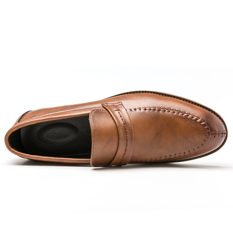 Men’s Leather Loafers | Business Dress Oxford Casual Shoes Brown