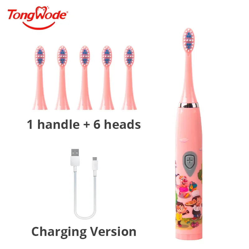 Children Sonic Electric Toothbrush Colorful Cartoon For Kids USB Rechargeable Soft  Automatic Waterproof With Replacement Head