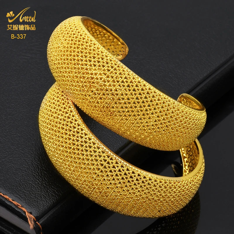ANIID Dubai 24k Golden Cuff Bangles For Women African Luxury Charm Bracelet Bangles Nigerian Wedding Gold Color Jewelry Gifts