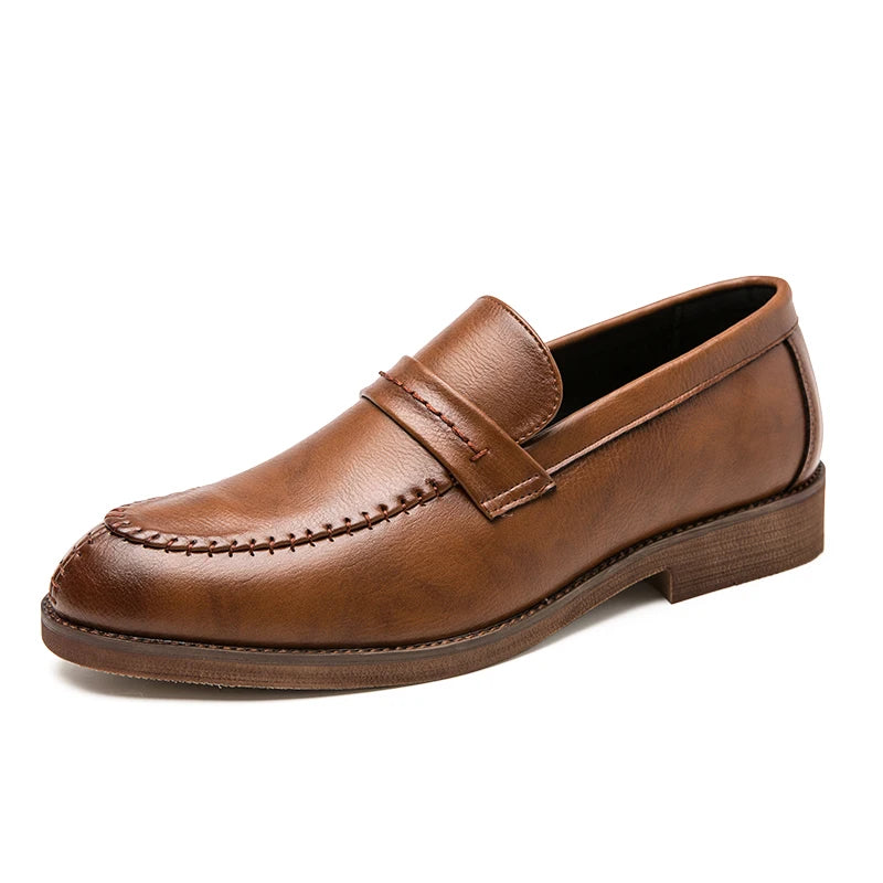 Men’s Leather Loafers | Business Dress Oxford Casual Shoes Brown