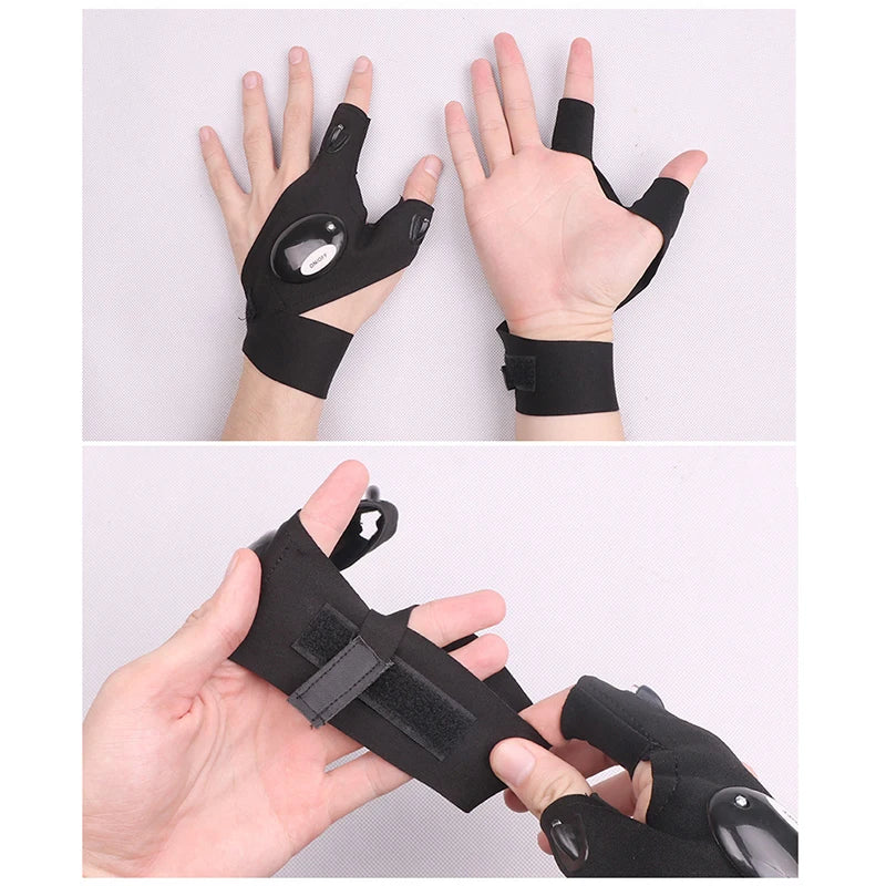 LED Half Finger Gloves – Waterproof Outdoor Flashlight Gloves