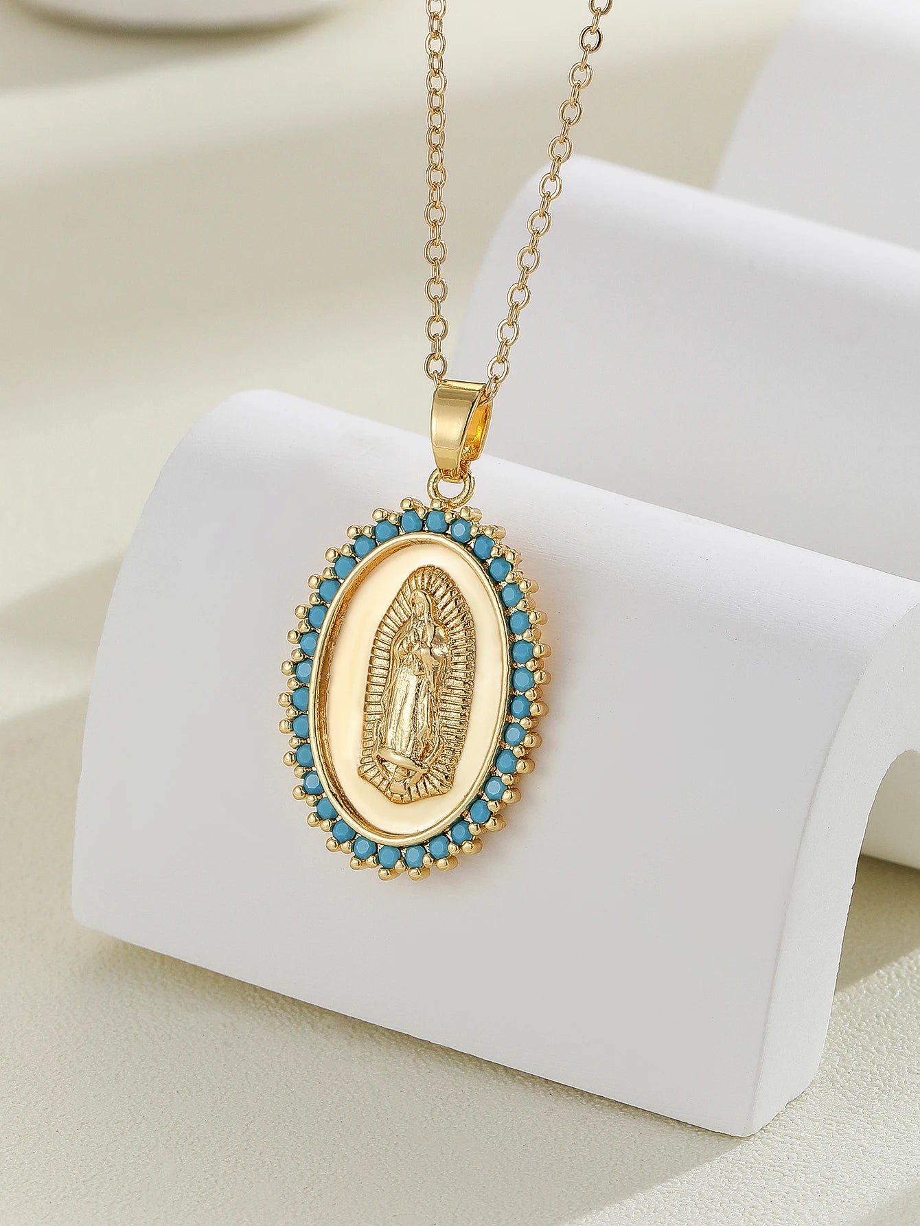 European and American personalized design with micro inlaid zircon Santa Maria series necklaces in colorful religious fashion