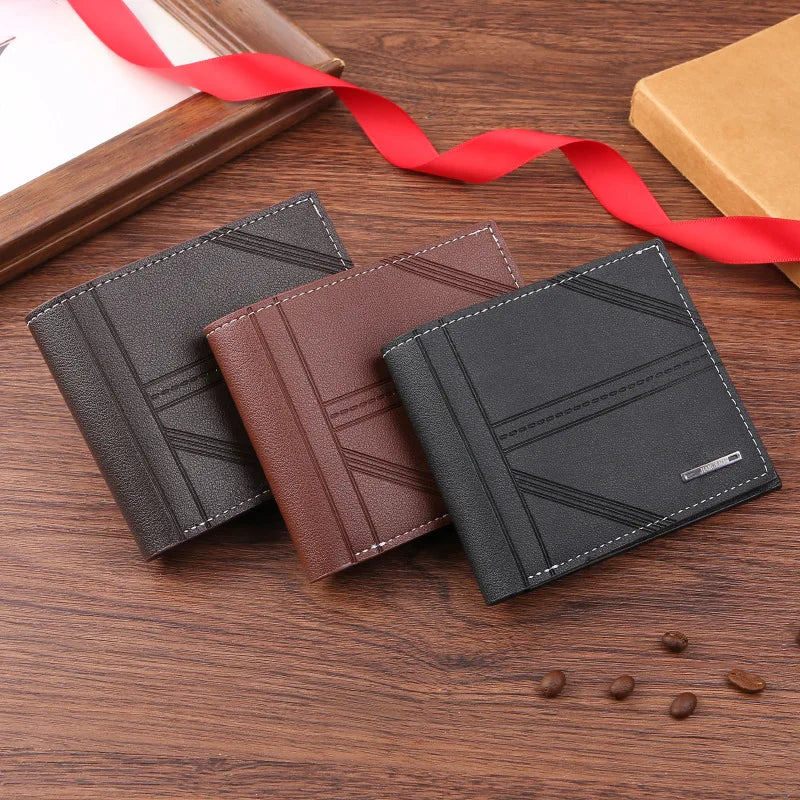 Men’s Short Wallet Youth Fashion Horizontal Soft Leather Business Wallet Credit ID Card Holder