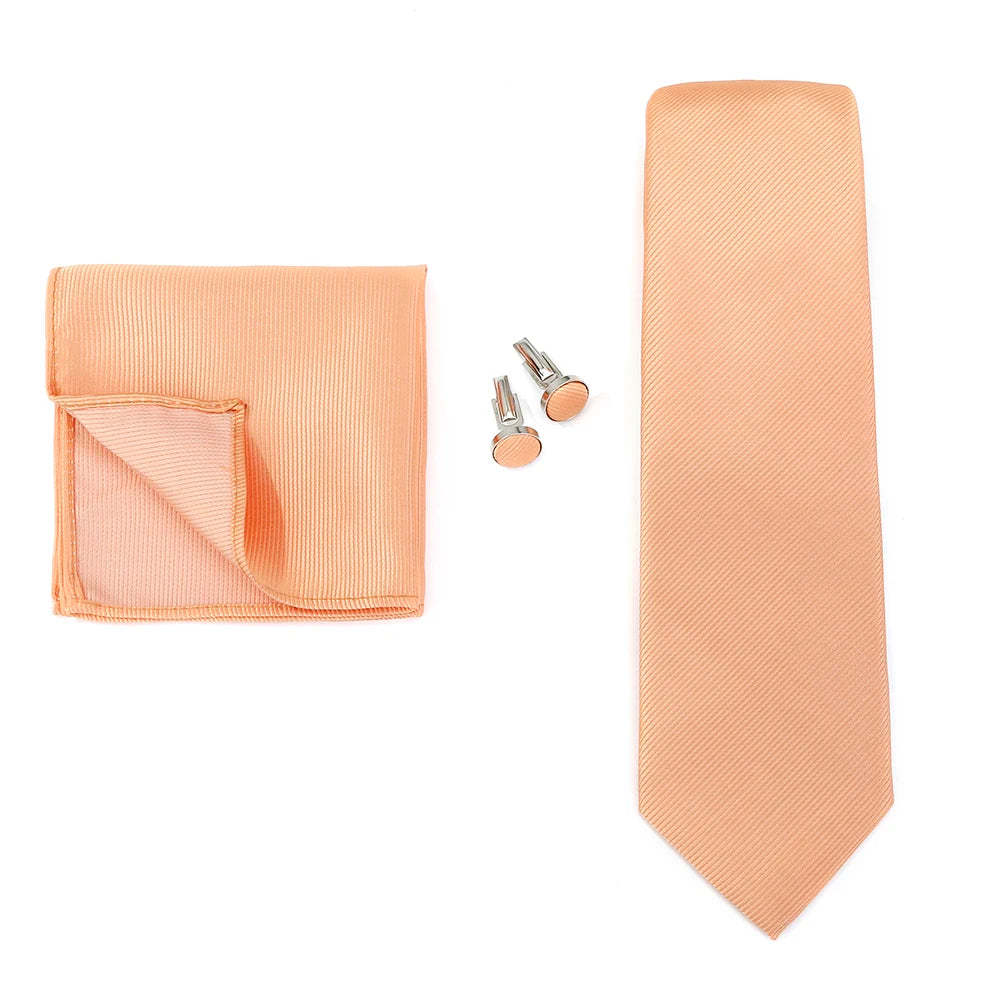 Necktie Fashion Brand Handmade Solid Necktie Handkerchief Cufflinks Set for Men