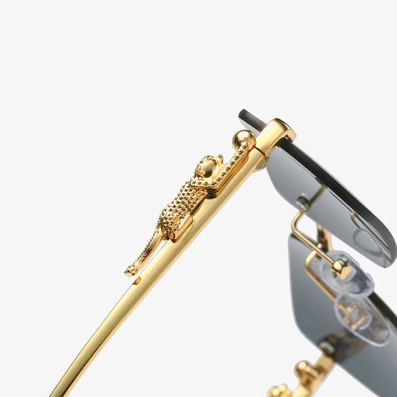 Gold Black Rectangular Sunglasses With Metal Hinge Rimless Metal sunglasses Summer fashion