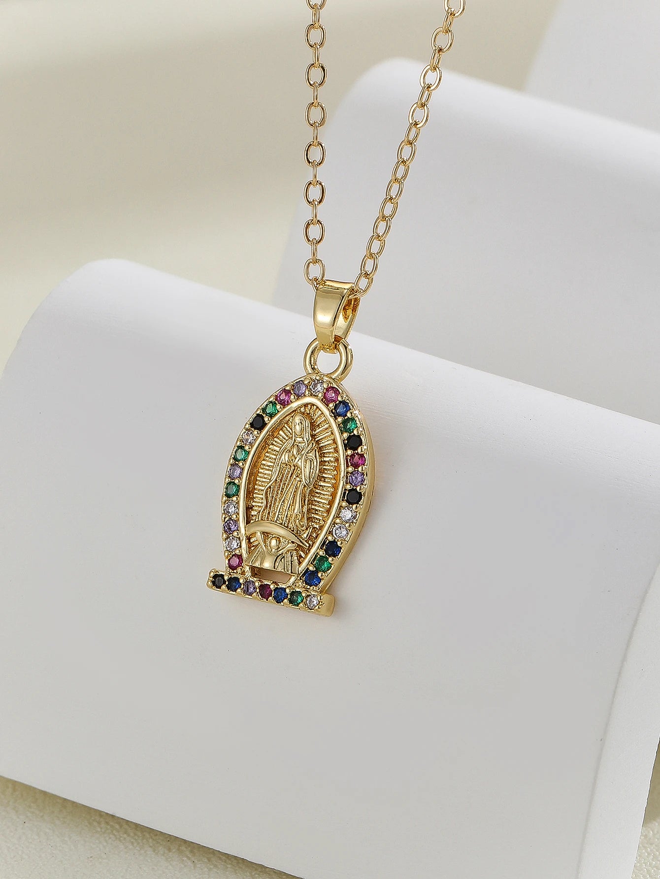 European and American personalized design with micro inlaid zircon Santa Maria series necklaces in colorful religious fashion