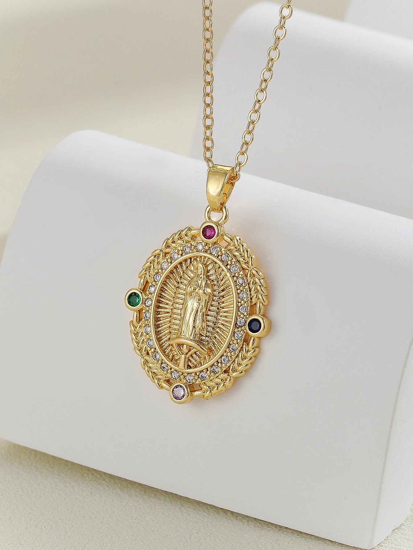 European and American personalized design with micro inlaid zircon Santa Maria series necklaces in colorful religious fashion