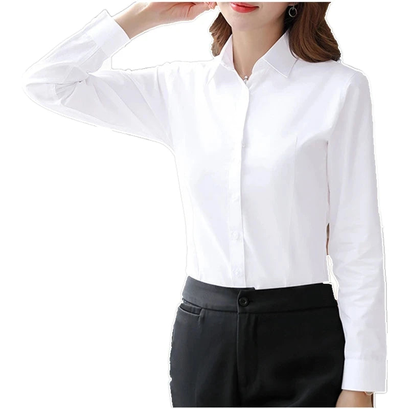 Elegant Woman White Long Sleeve Office Shirt