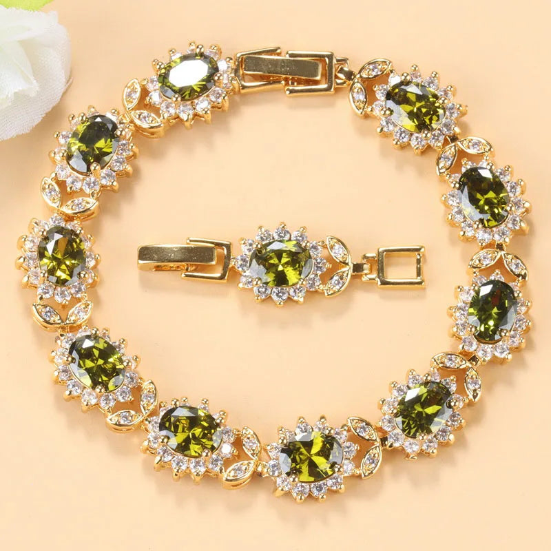 12-Colors African Women Wedding 18K Gold Plated Jewelry With Blue Stone Female Bracelet Bangle Adjustable Length 18+3 CM