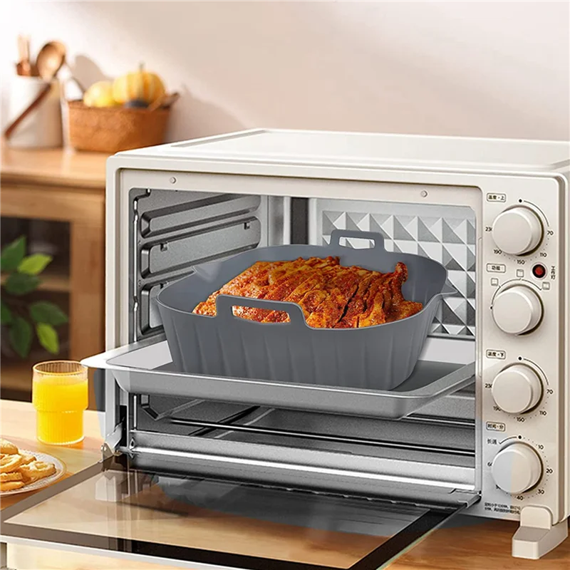 ABUN-4Pcs Large Air Fryer Silicone Liner Pot Reusable Air Fryer Basket Heat Resistant Non-Stick Air Fryer Liners Mats Bowl