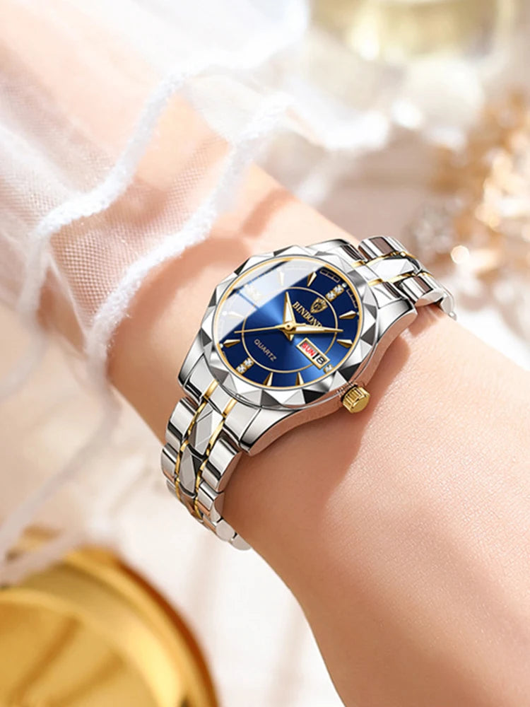BINBONG Women Luxury Fashion Watches, Waterproof Luminous Date Stainless Wristwatch