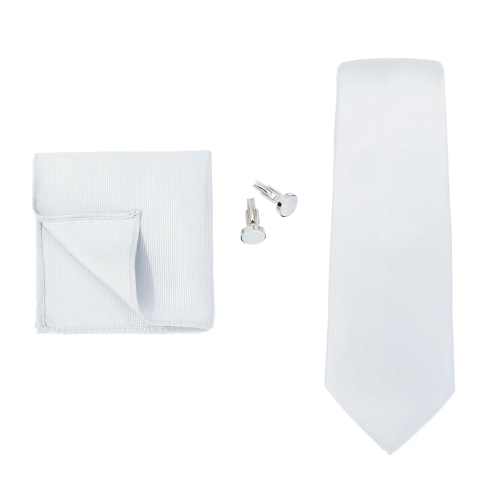 Necktie Fashion Brand Handmade Solid Necktie Handkerchief Cufflinks Set for Men