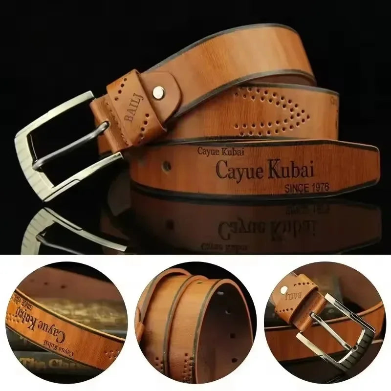 Fashion Luxury Leather Belt for Men, Metal Pin Buckle High Quality Famous Brand.