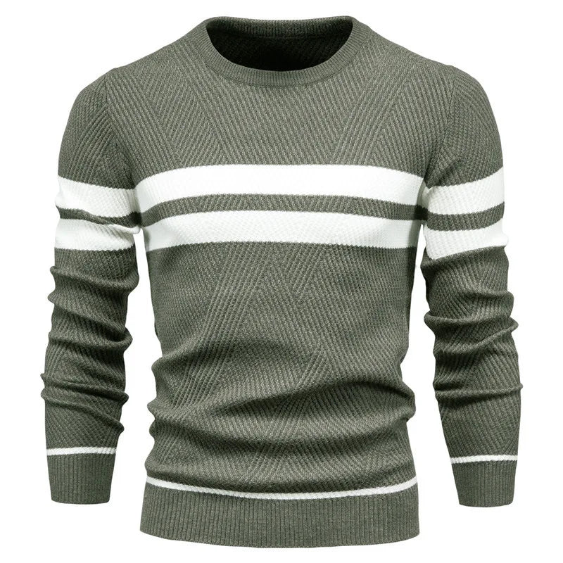 Pullover Men's Sweater O-neck Patchwork Long Sleeve Warm Slim Sweaters for Men