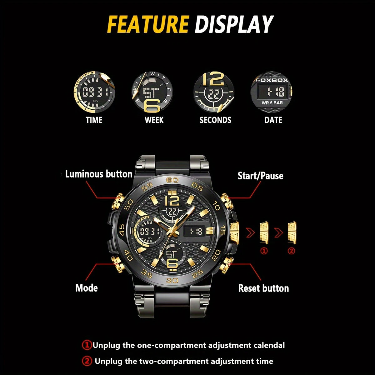 Reloj Hombre Luxury Watches - Waterproof. Dual Display Wristwatch for Men