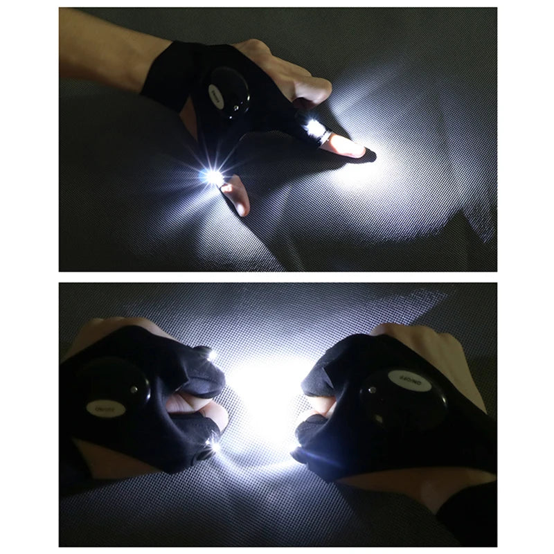 LED Half Finger Gloves – Waterproof Outdoor Flashlight Gloves