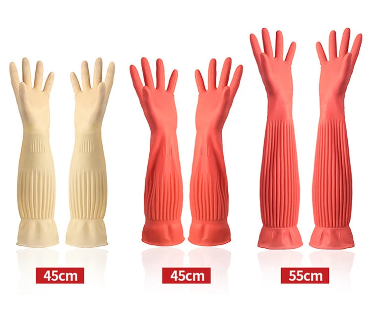 1Pair Lengthen Dishwashing Cleaning Silicone Gloves Rubber Dish Washing Glove Scrubber  for Household Kitchen Clean Tool