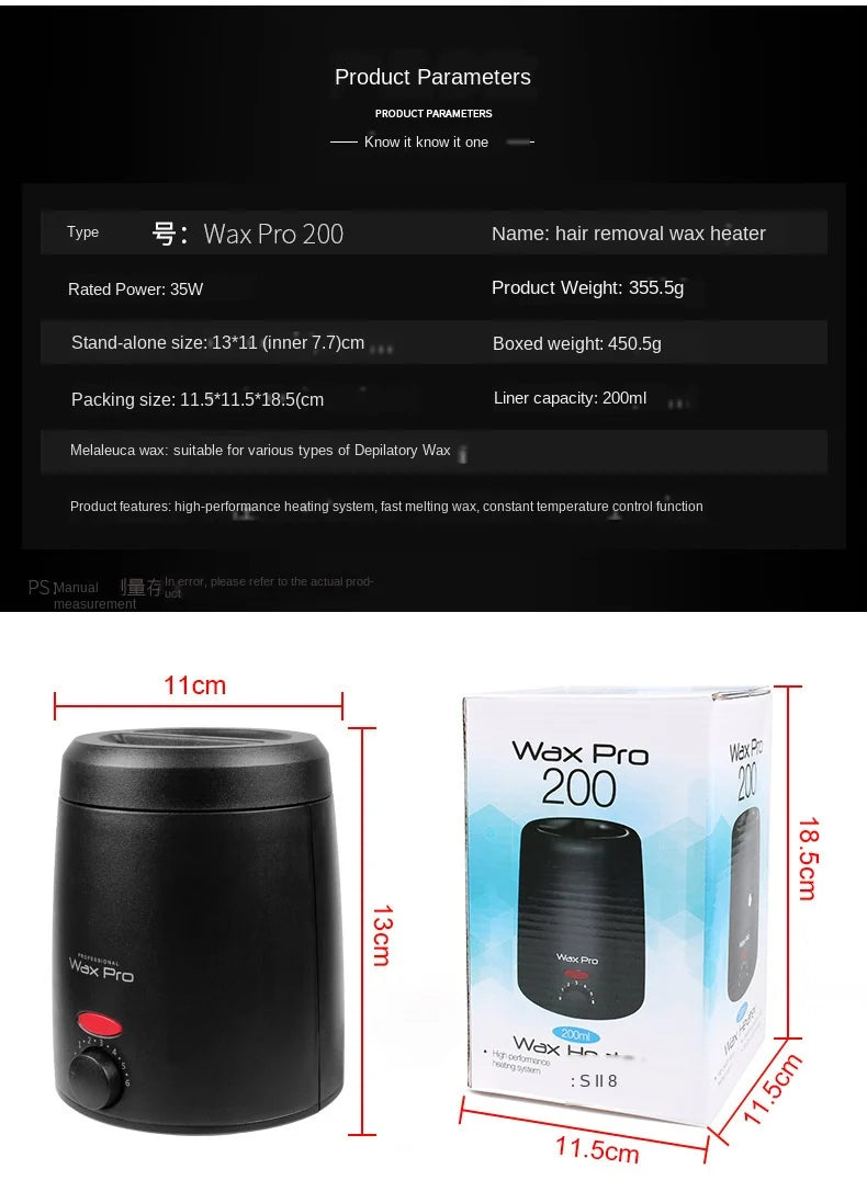 Wax Heater Machine for Hair Removal Wax Melting Pot with Wax Beans Kit 200ml Depilation Paraffin Waxing Warmer Dipping Pot