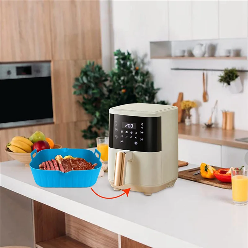 ABUN-4Pcs Large Air Fryer Silicone Liner Pot Reusable Air Fryer Basket Heat Resistant Non-Stick Air Fryer Liners Mats Bowl