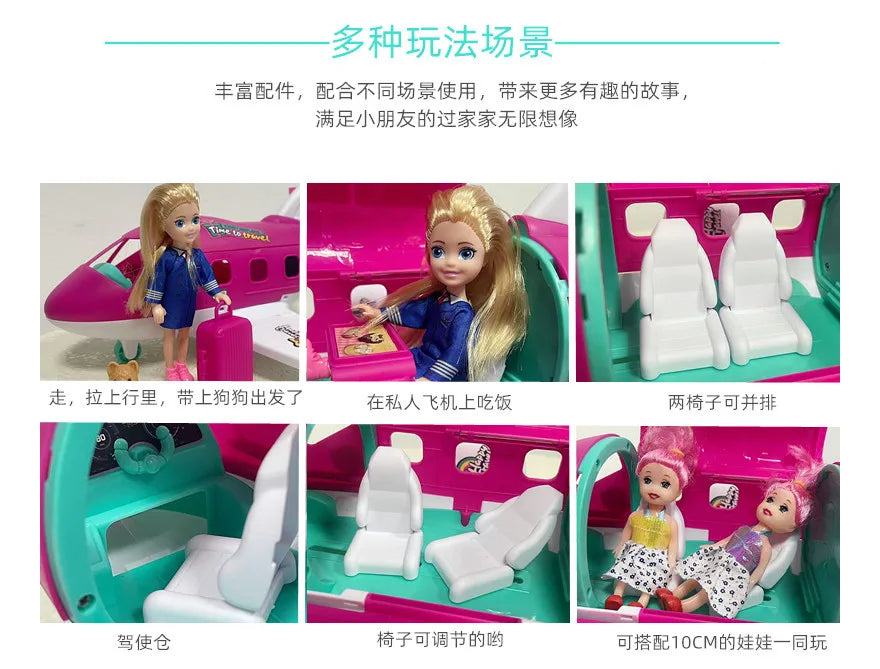 Cute Playset Doll with Travel Airplane and Accessories Suitcase.