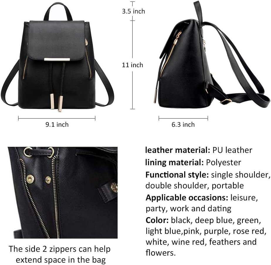 Travel Backpack Purses for Women Ladies Trendy Leather Shoulder Bags Multipurpose Anti-Theft Rucksack